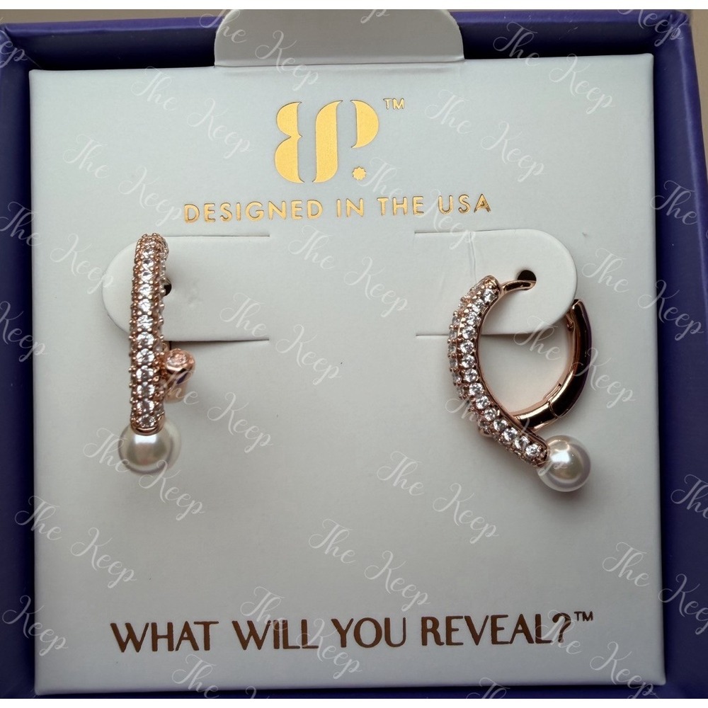 Bomb Party June Earrings ER18012 Quiet Luxury Ceramic Pearl Rose Gold Hoop